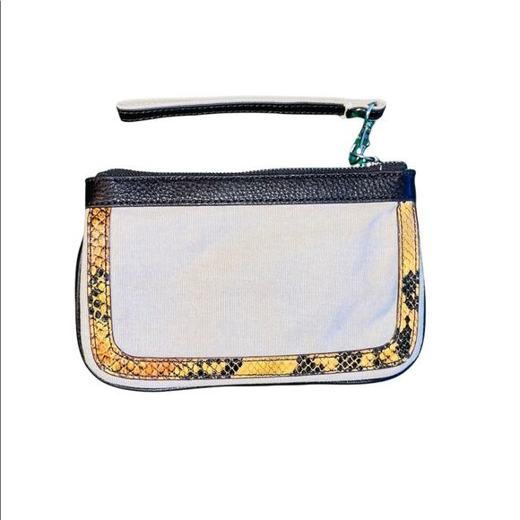 BCBG Max Azria canvas and yellow snakeskin print wristlet - Picture 5 of 5